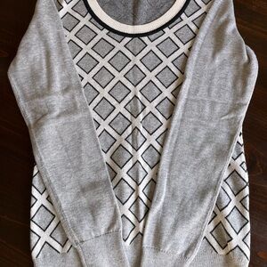 Banana Republic Grey and Cream Geometric Scoop Neck Sweater